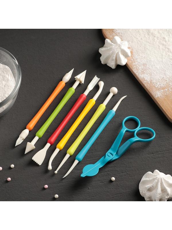 Набор для моделирования кондитерских украшений и ножницы кондитерские для переноски украшений Доляна, 6 шт, цвет и форма МИКС