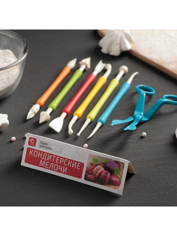 Набор для моделирования кондитерских украшений и ножницы кондитерские для переноски украшений Доляна, 6 шт, цвет и форма МИКС