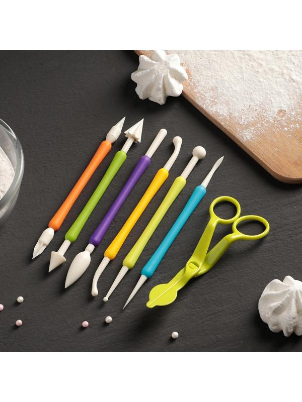 Набор для моделирования кондитерских украшений и ножницы кондитерские для переноски украшений Доляна, 6 шт, цвет и форма МИКС