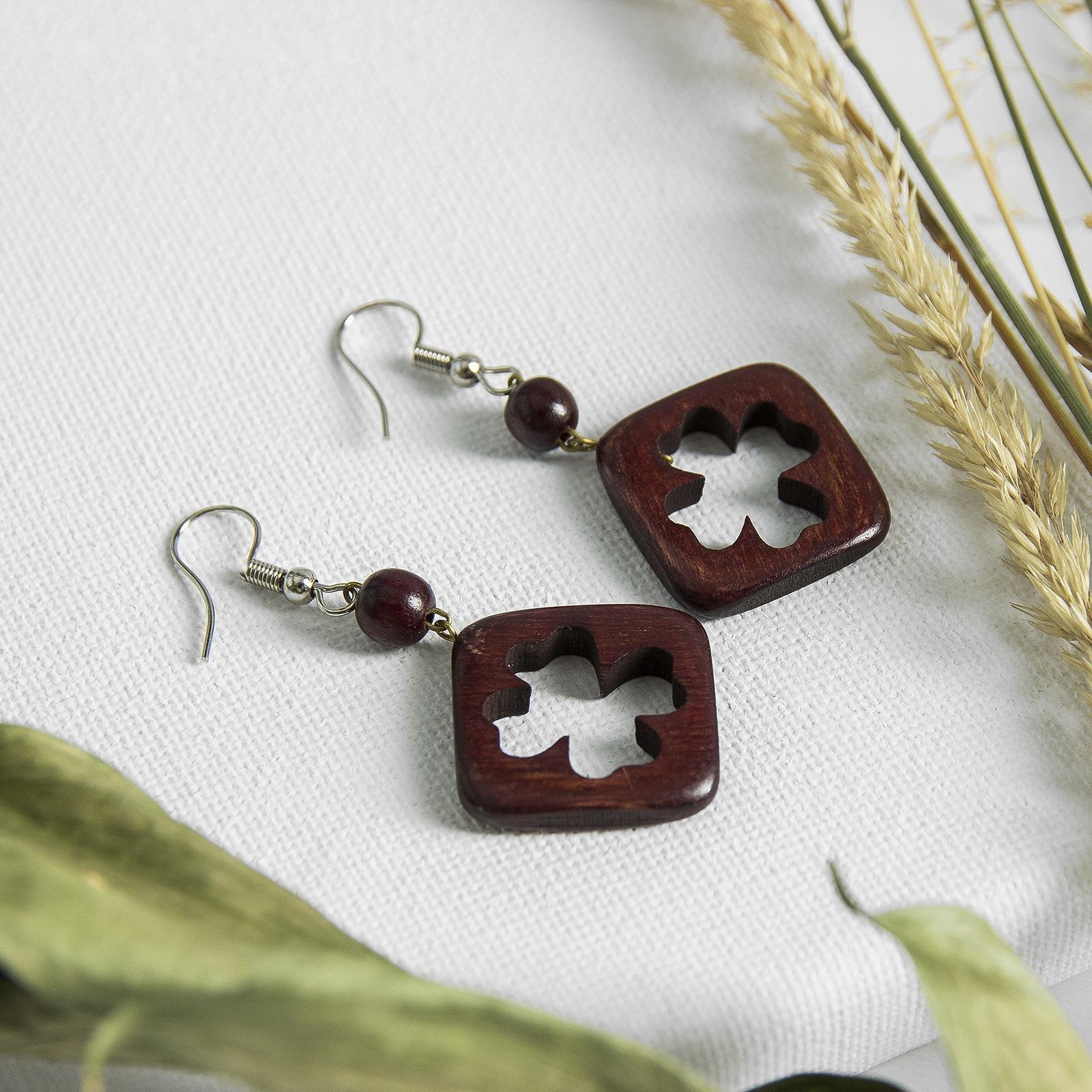 Серьги ручная работа, деревянные 