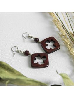 Серьги ручная работа, деревянные 