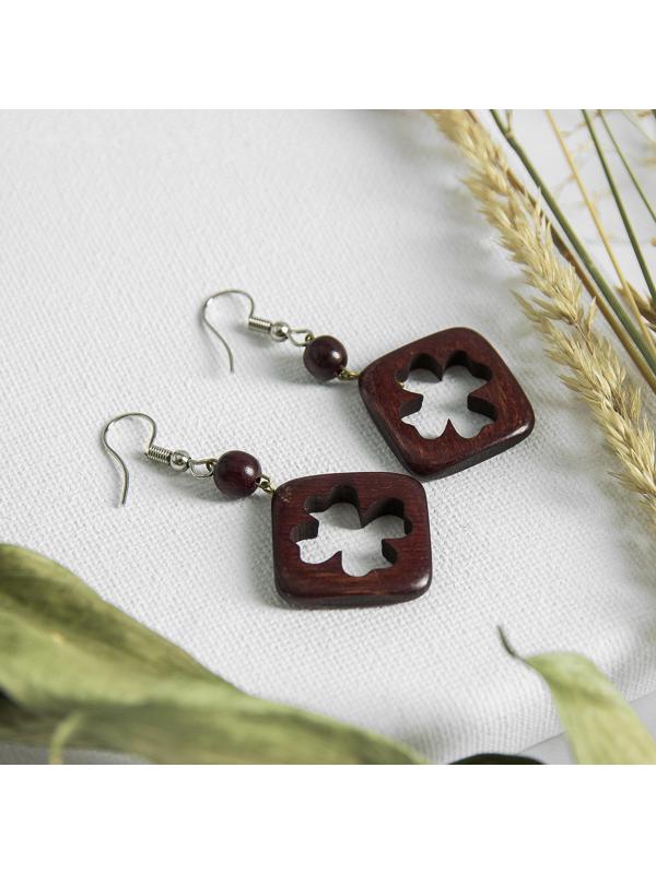 Серьги ручная работа, деревянные 