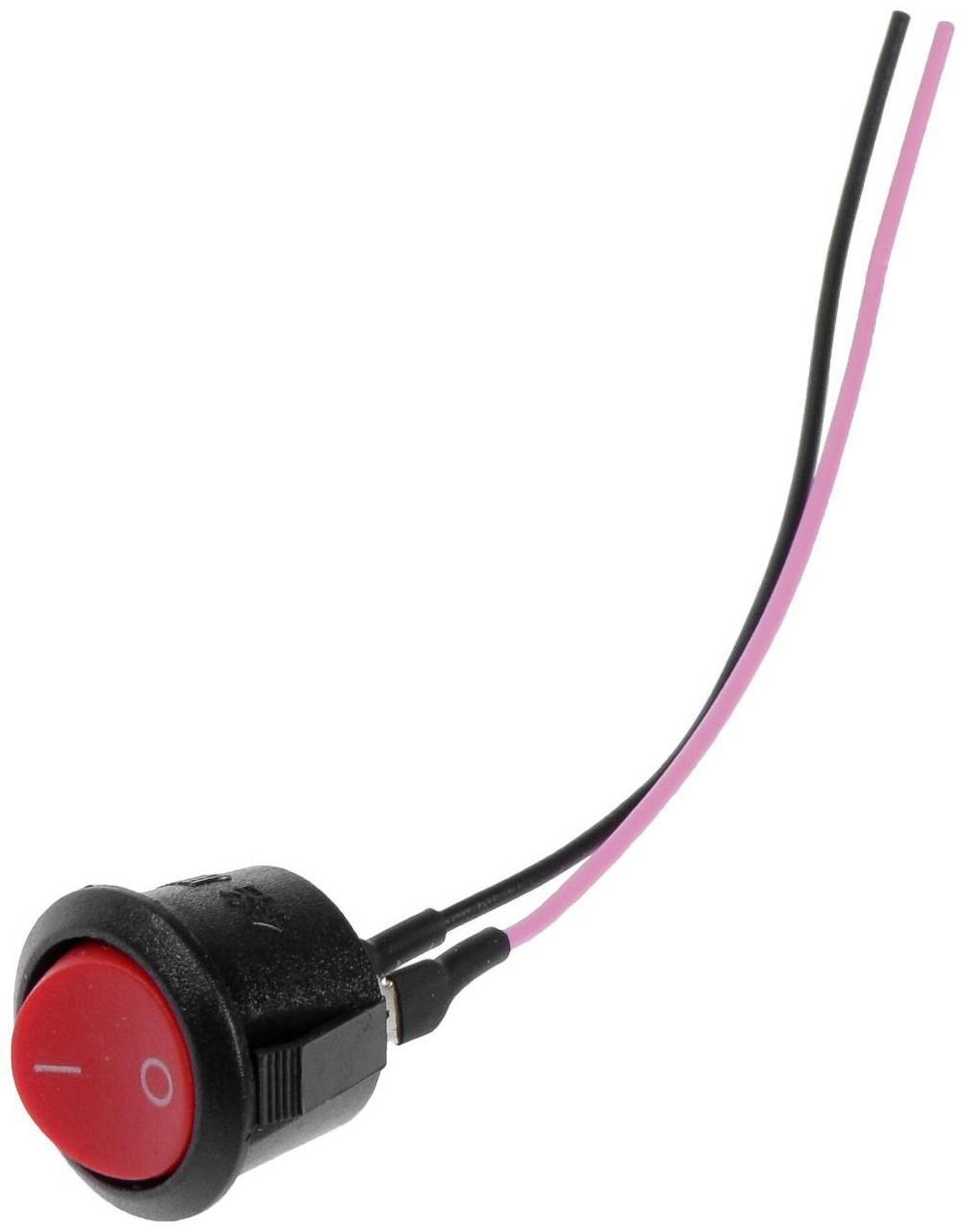 Выключатель клавишный с фиксацией, d 2 см, провод 10 см, красный