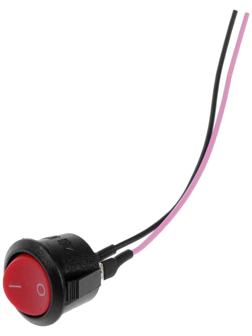 Выключатель клавишный с фиксацией, d 2 см, провод 10 см, красный