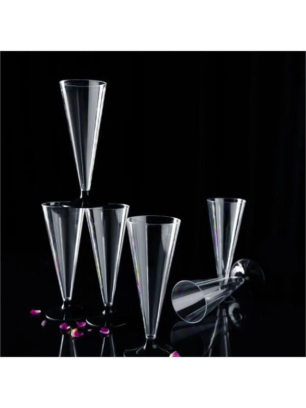 Фужер одноразовый для шампанского «Конус», 100 мл, с чёрной ножкой, цвет прозрачный