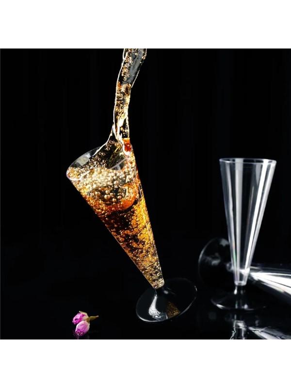 Фужер одноразовый для шампанского «Конус», 100 мл, с чёрной ножкой, цвет прозрачный