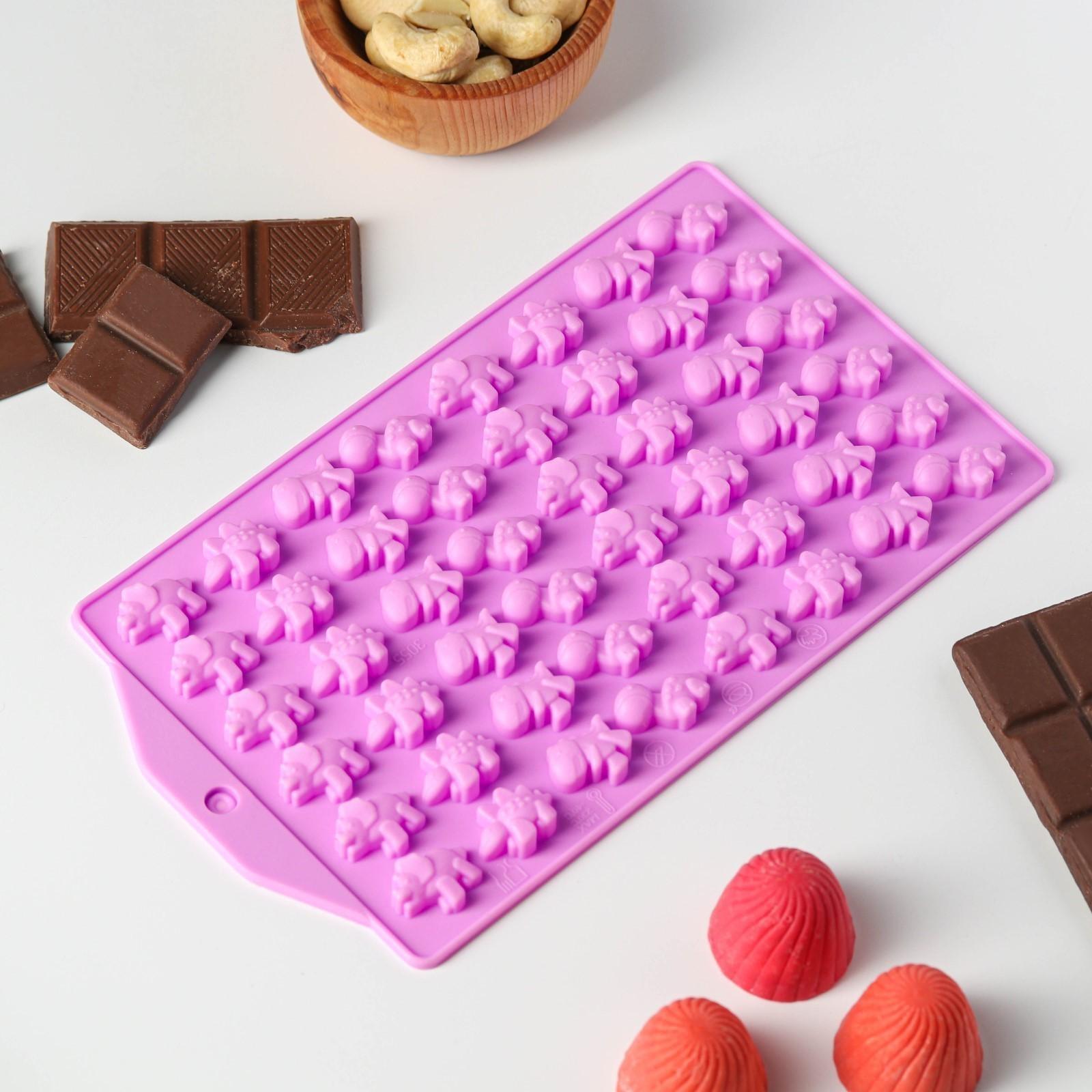 Форма для мармелада Доляна «Дино», 19,2×13 см, 48 ячеек, цвет сиреневый