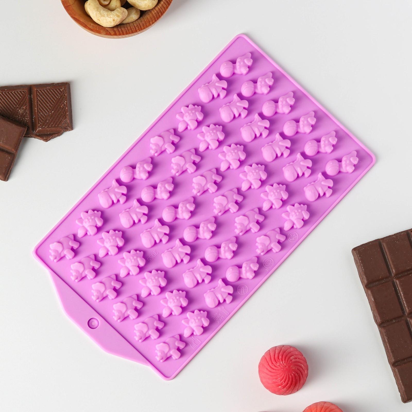 Форма для мармелада Доляна «Дино», 19,2×13 см, 48 ячеек, цвет сиреневый