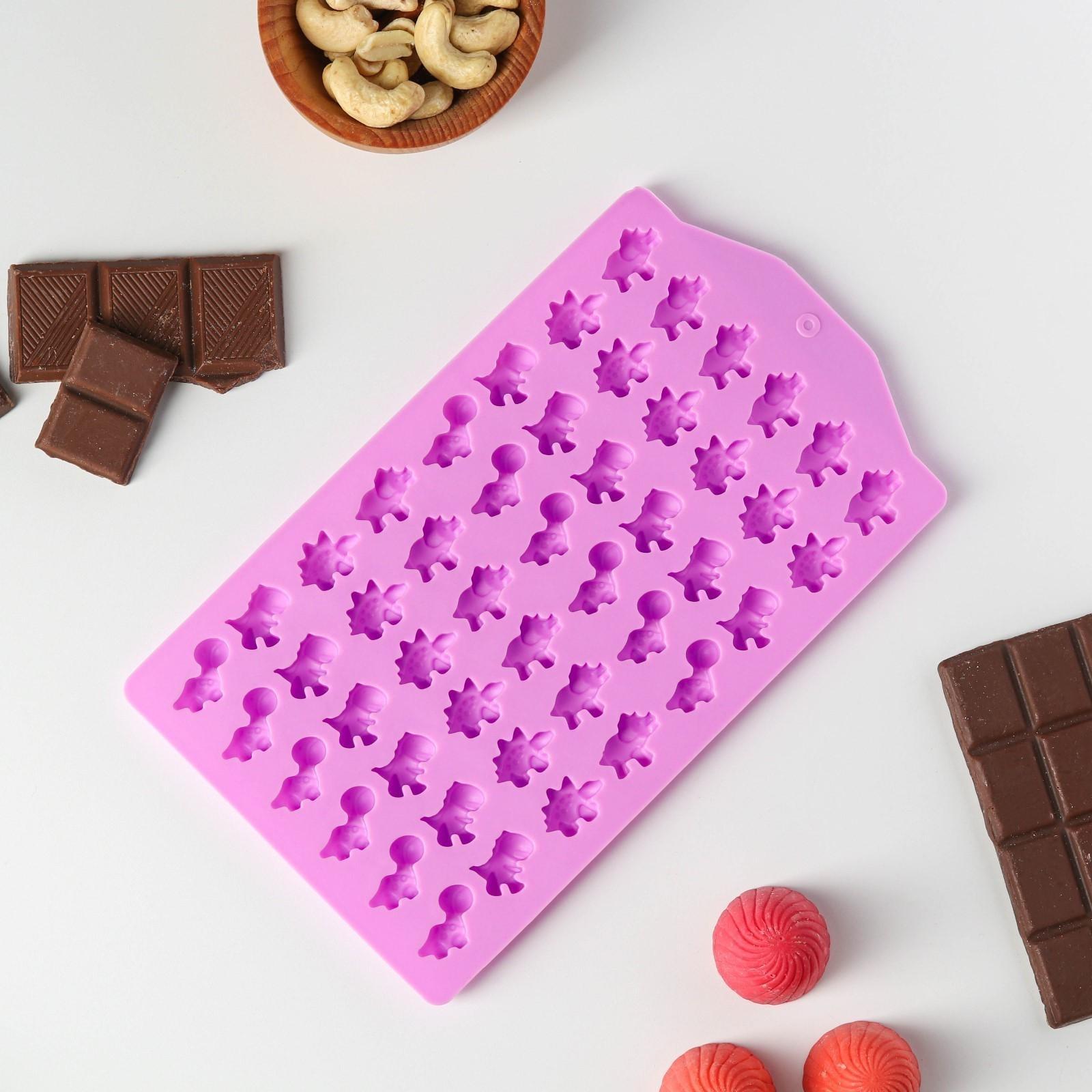 Форма для мармелада Доляна «Дино», 19,2×13 см, 48 ячеек, цвет сиреневый