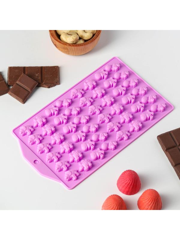 Форма для мармелада Доляна «Дино», 19,2×13 см, 48 ячеек, цвет сиреневый