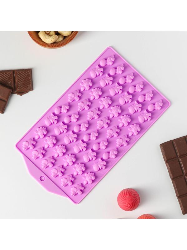 Форма для мармелада Доляна «Дино», 19,2×13 см, 48 ячеек, цвет сиреневый