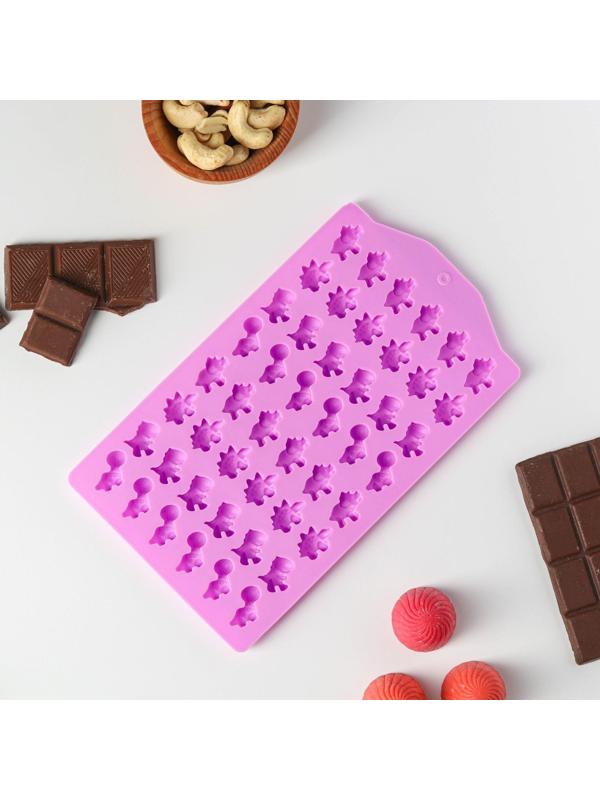 Форма для мармелада Доляна «Дино», 19,2×13 см, 48 ячеек, цвет сиреневый