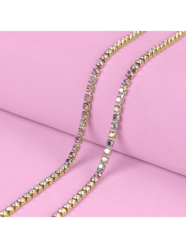 Цепь со стразами, с голографией, 3,5 мм, 9 ± 1 м, цвет золотой