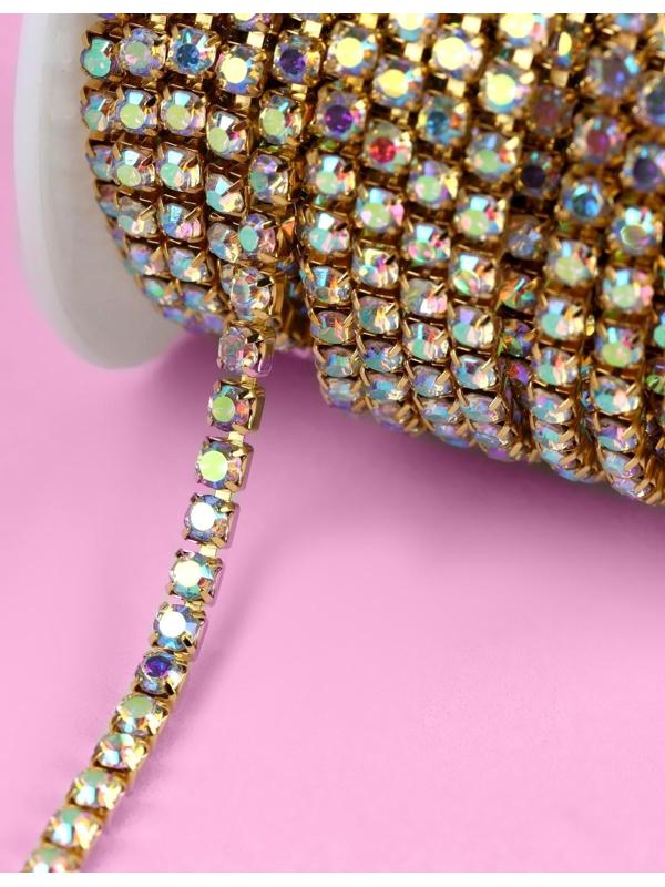 Цепь со стразами, с голографией, 3,5 мм, 9 ± 1 м, цвет золотой