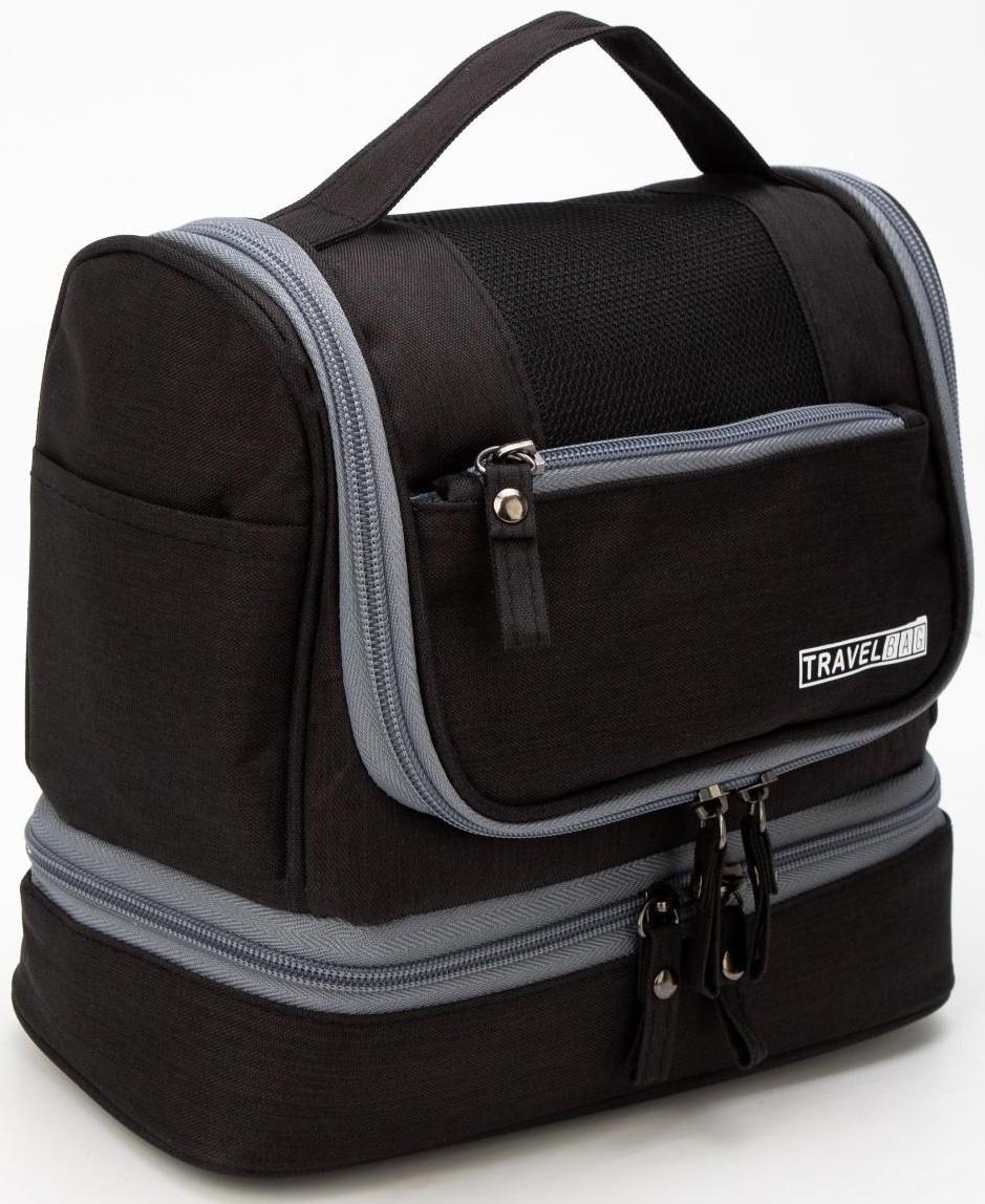 Косметичка на молниях,  2 отдела, цвет чёрный