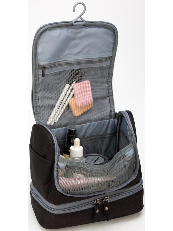 Косметичка на молниях,  2 отдела, цвет чёрный