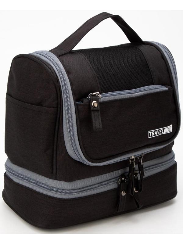 Косметичка на молниях,  2 отдела, цвет чёрный