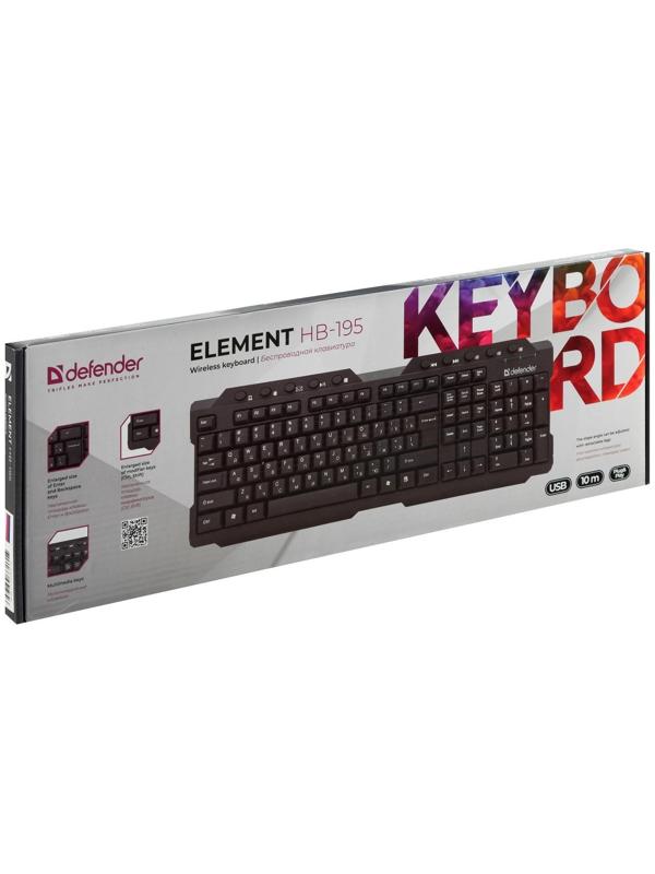 Клавиатура Defender Element HB-195 RU, беспроводная, мембранная, 114 клав, USB, 2xAA, черная