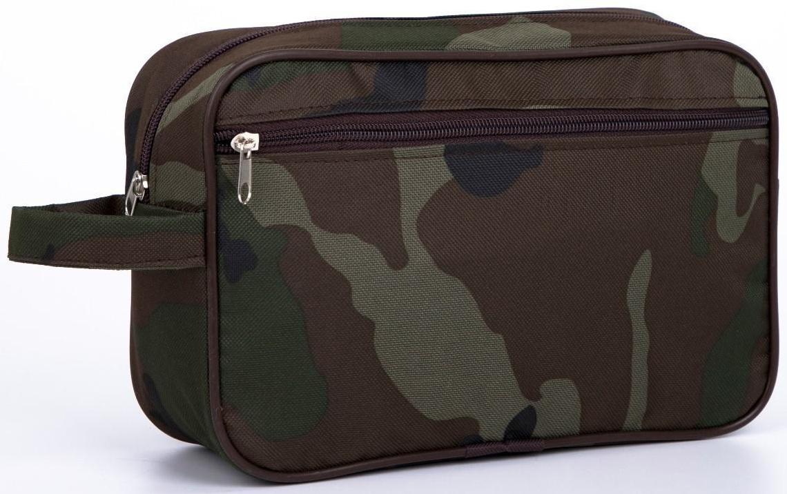 Косметичка на молнии, наружный карман, цвет хаки