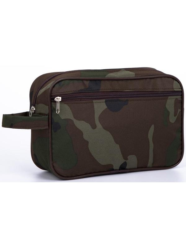 Косметичка на молнии, наружный карман, цвет хаки