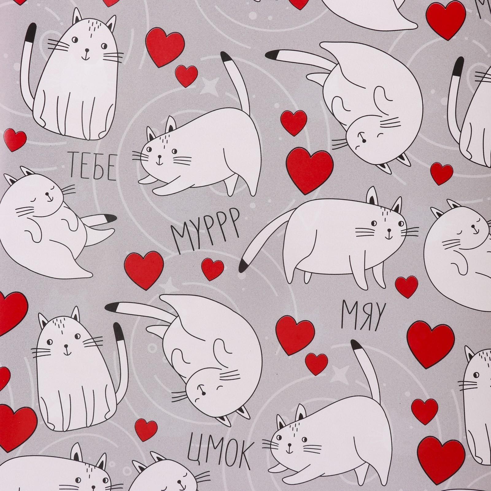Бумага упаковочная глянцевая двусторонняя «Коты», 70 × 100 см / 10 шт.