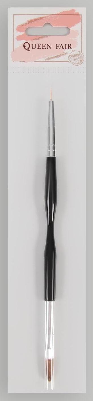 Кисть для наращивания и дизайна ногтей, двусторонняя, лепесток/точечная, 18,5 см, цвет чёрный