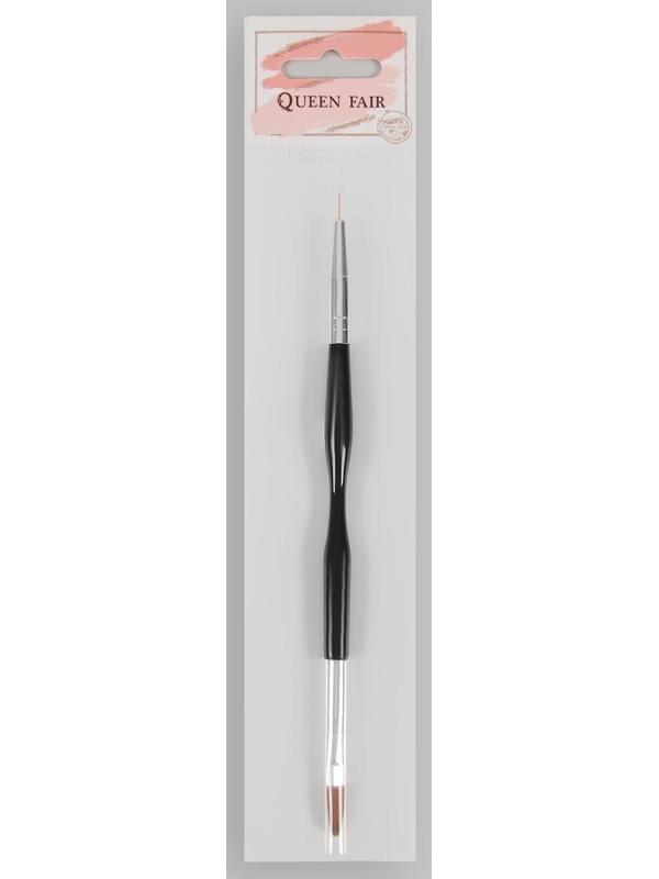 Кисть для наращивания и дизайна ногтей, двусторонняя, лепесток/точечная, 18,5 см, цвет чёрный