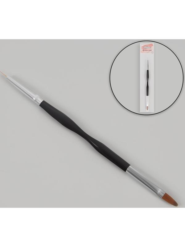 Кисть для наращивания и дизайна ногтей, двусторонняя, лепесток/точечная, 18,5 см, цвет чёрный