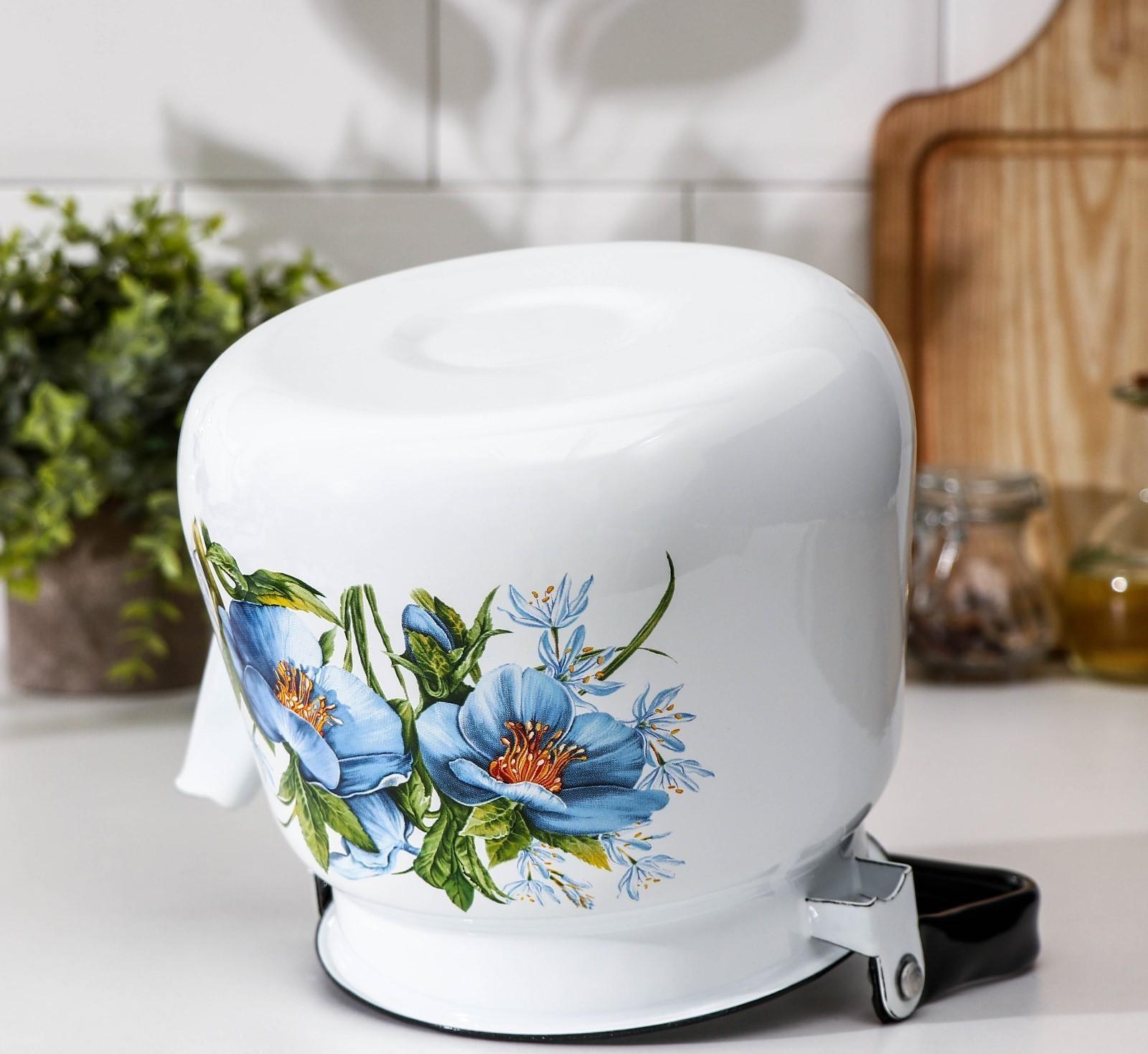 Чайник с кнопкой «Цветы синие», 3,5 л, индукция, цвет белый