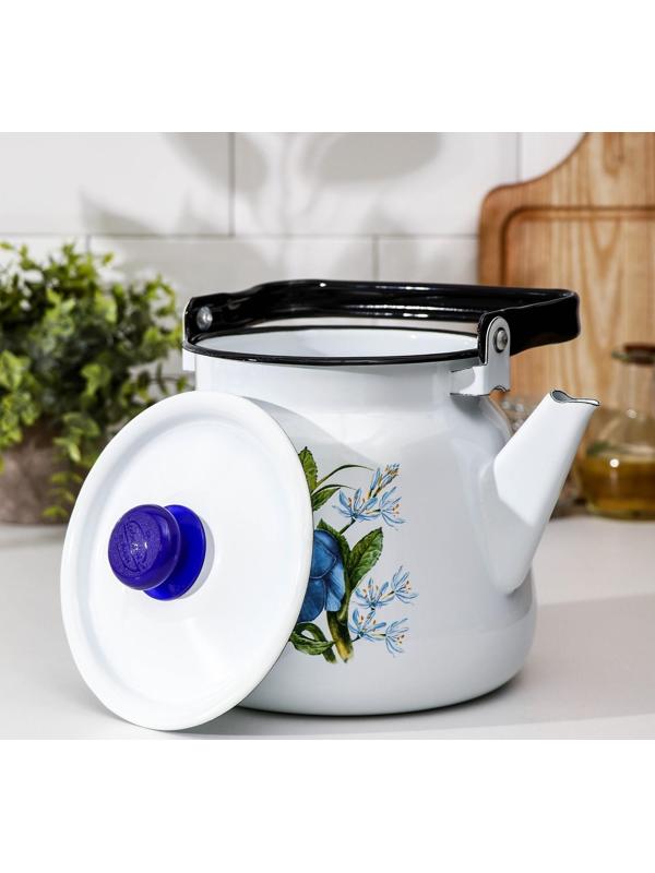 Чайник с кнопкой «Цветы синие», 3,5 л, индукция, цвет белый
