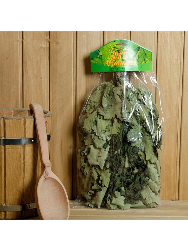 Веник для бани дубовый с крапивой, в индивидуальной упаковке