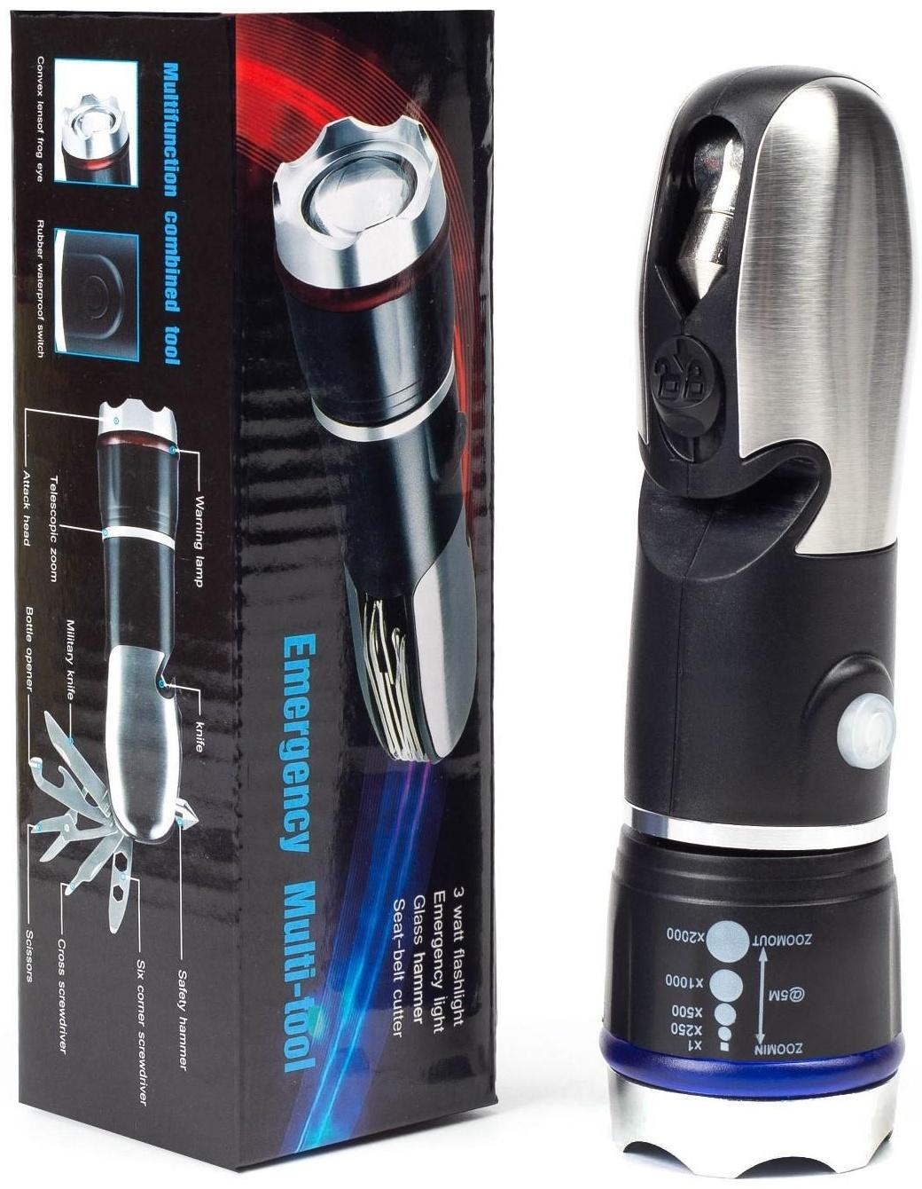 Фонарь-мультитул 6 в 1, 3 Вт, 100 лм, OSL, zoom, аварийный молоток, стропорез