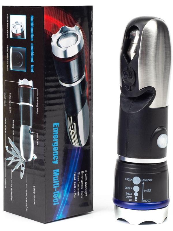 Фонарь-мультитул 6 в 1, 3 Вт, 100 лм, OSL, zoom, аварийный молоток, стропорез