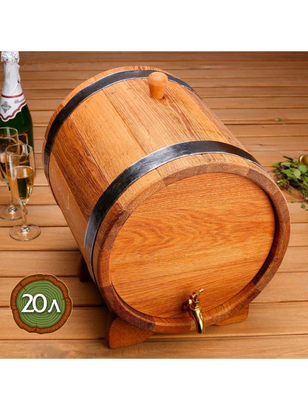 Бочка дубовая на подставке, 20л, кавказский дуб, кран из латуни, покрыта льняным маслом