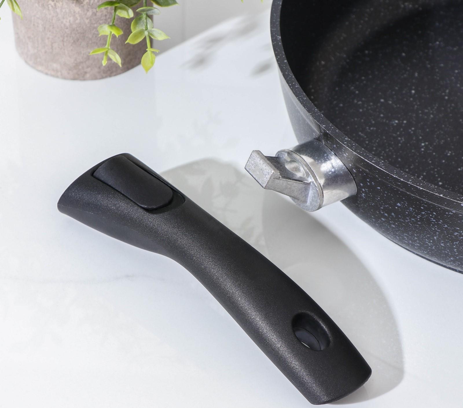 Сковорода, d=28 см, съёмная ручка, антипригарное покрытие, тёмный мрамор