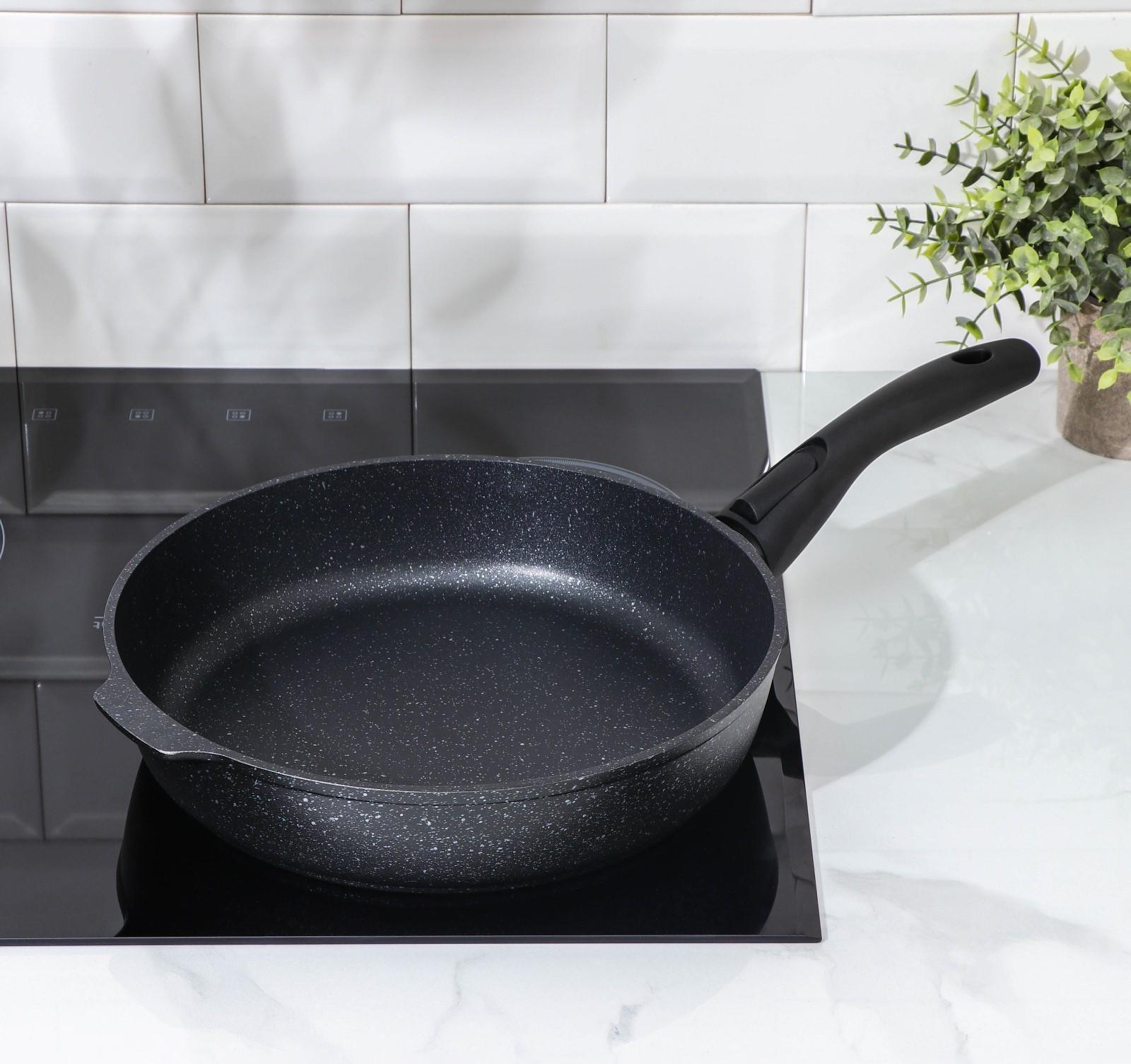 Сковорода, d=28 см, съёмная ручка, антипригарное покрытие, тёмный мрамор