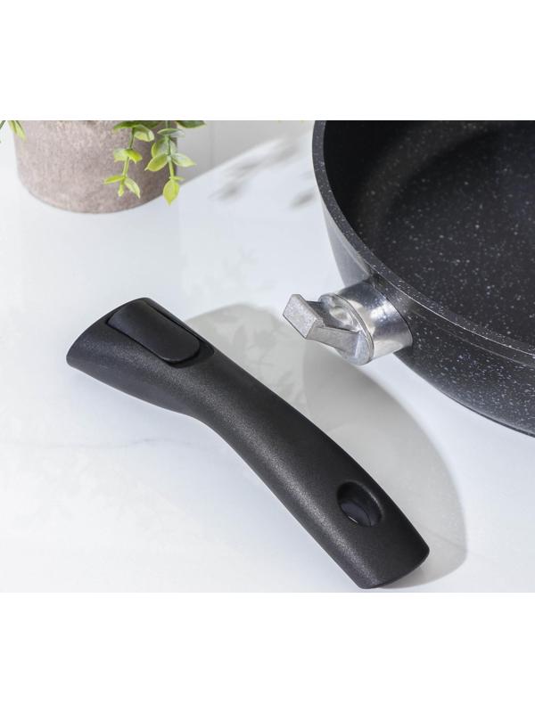 Сковорода, d=28 см, съёмная ручка, антипригарное покрытие, тёмный мрамор