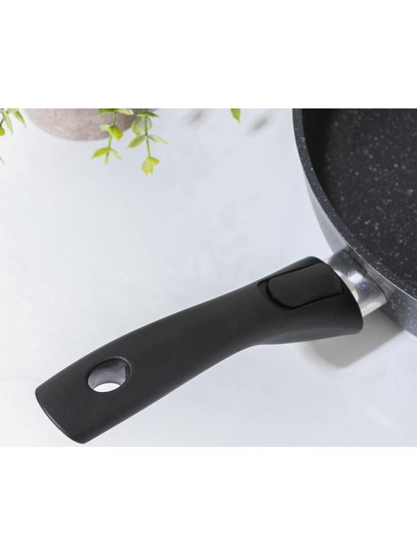 Сковорода, d=28 см, съёмная ручка, антипригарное покрытие, тёмный мрамор