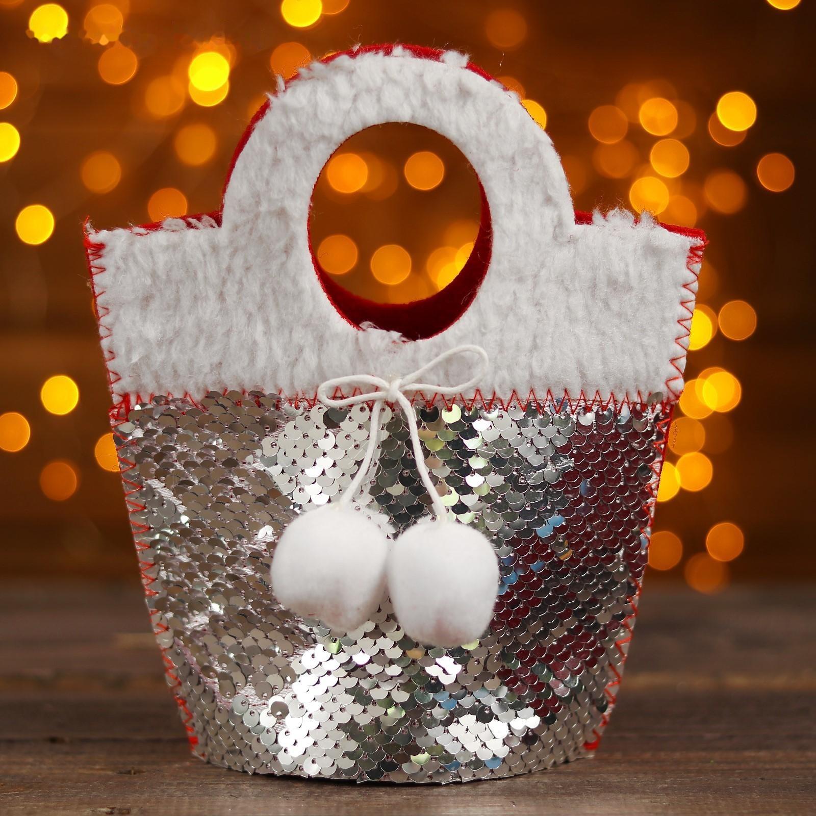 Сумочка для подарков «Всплеск», с помпонами, цвета МИКС