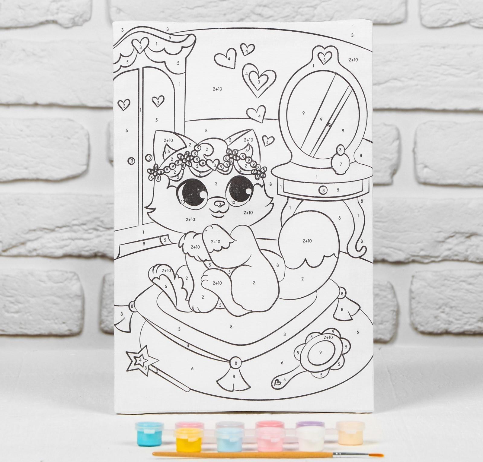 Картина по номерам на подрамнике «Котёнок на пуфике» 20×30 см