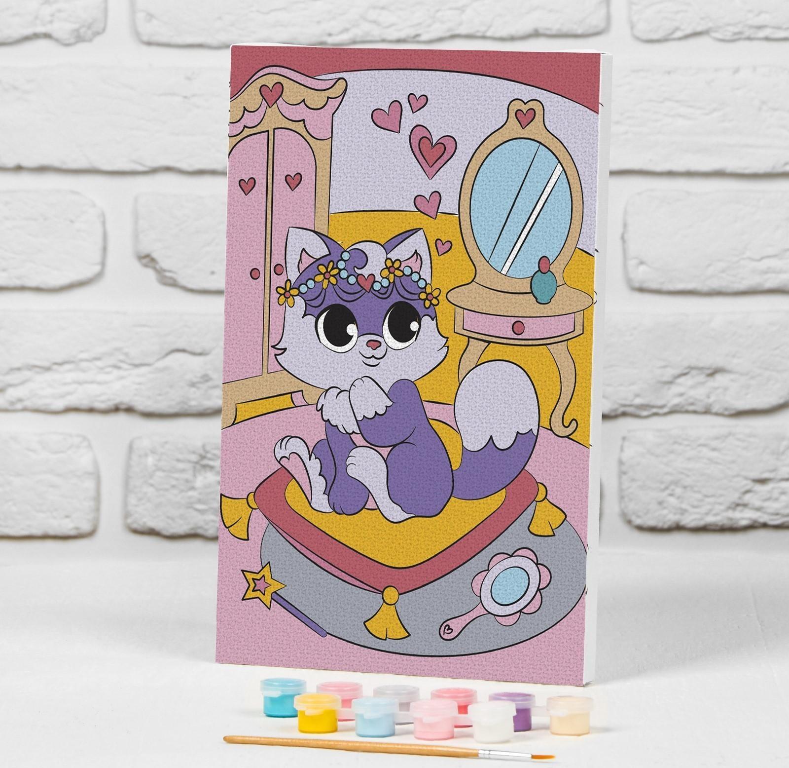 Картина по номерам на подрамнике «Котёнок на пуфике» 20×30 см