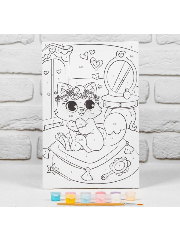 Картина по номерам на подрамнике «Котёнок на пуфике» 20×30 см