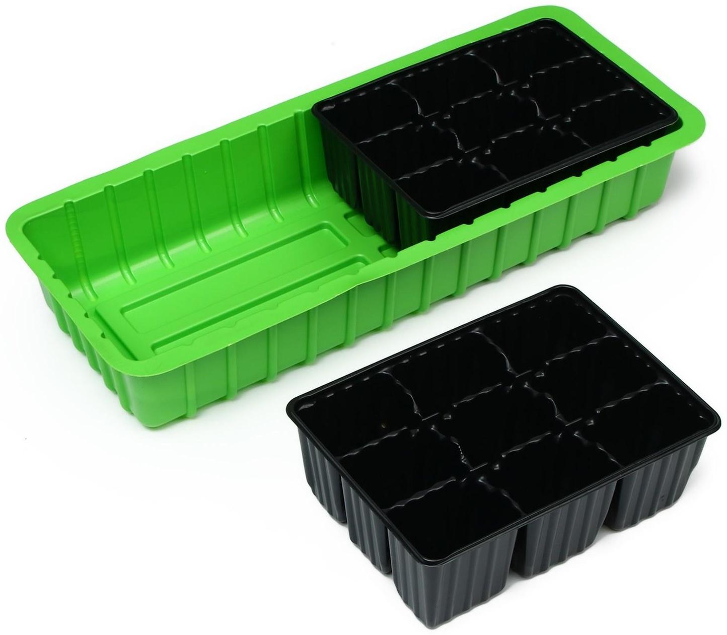 Мини-парник для рассады, 40 × 16 × 13 см, 2 вставки, 18 ячеек, Greengo