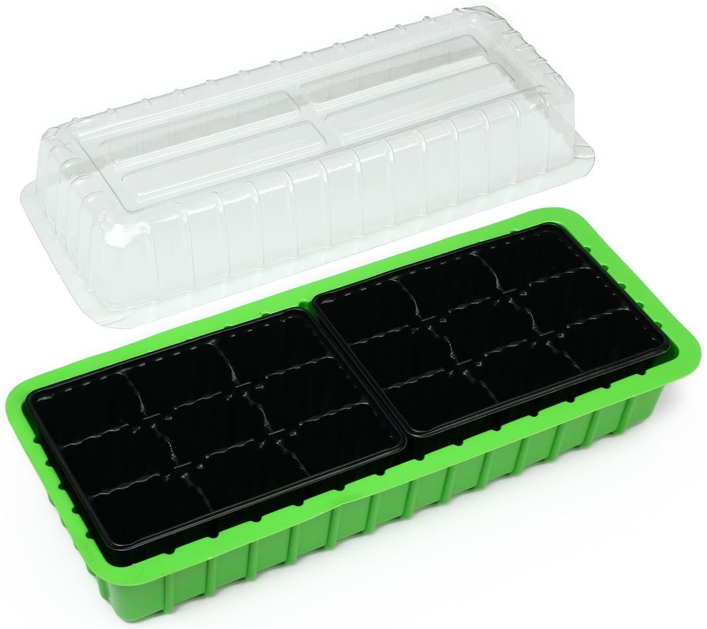 Мини-парник для рассады, 40 × 16 × 13 см, 2 вставки, 18 ячеек, Greengo