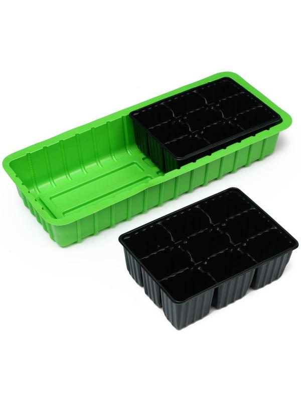 Мини-парник для рассады, 40 × 16 × 13 см, 2 вставки, 18 ячеек, Greengo