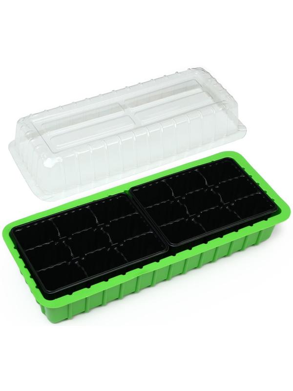 Мини-парник для рассады, 40 × 16 × 13 см, 2 вставки, 18 ячеек, Greengo