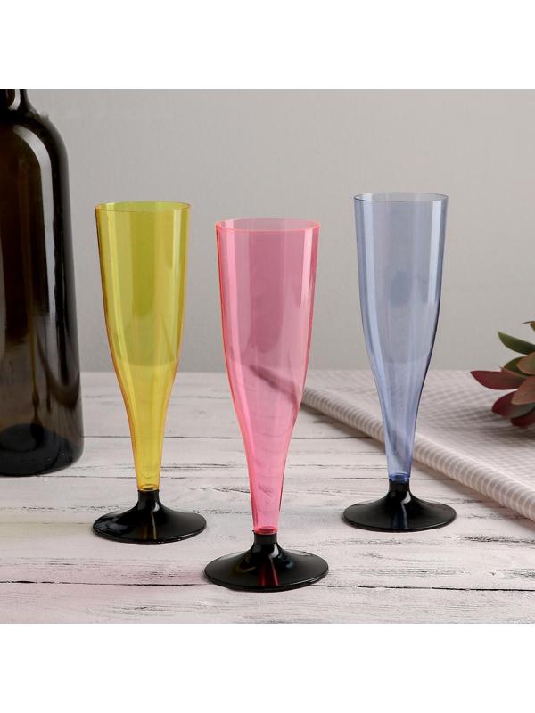 Бокал для шампанского «Флютэ», 100 мл, 6 шт/уп, цвет МИКС