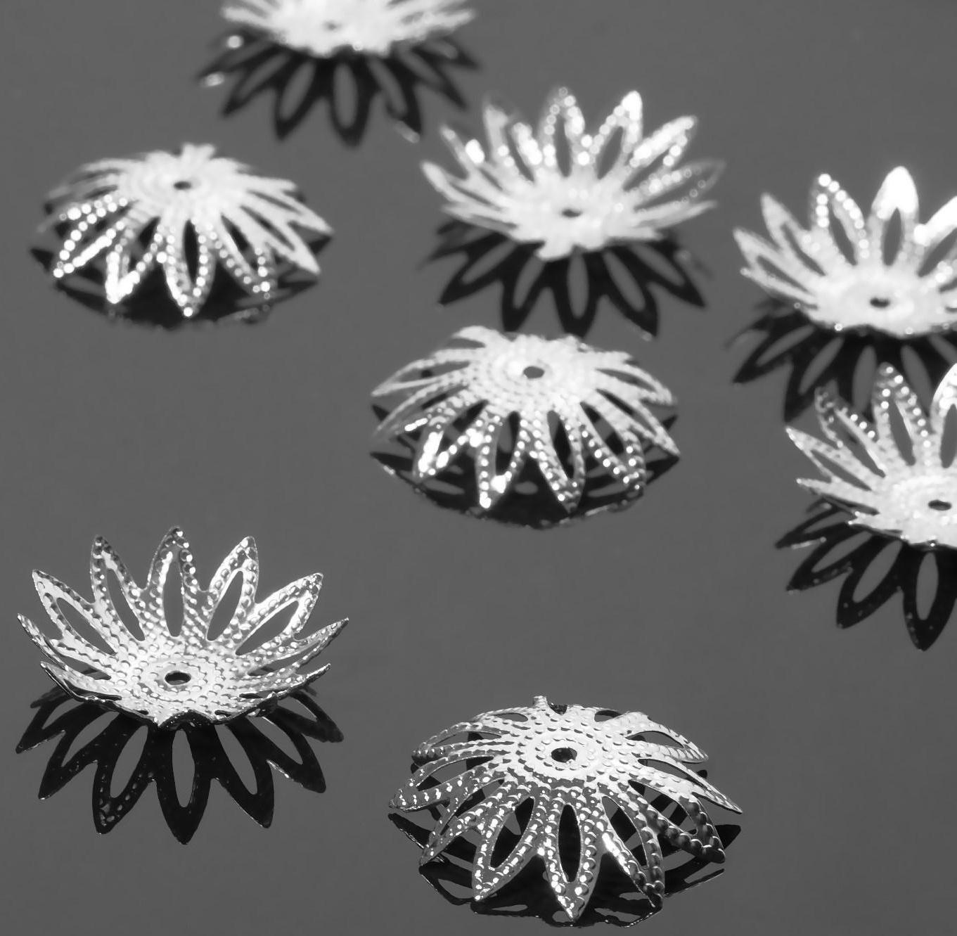 Шапочки для бусин (набор 10шт) СМ-034, 5х17 мм, цвет серебро