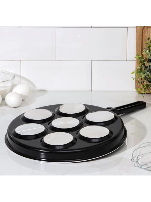 Сковорода-оладница «7 оладий», d=30 см, съёмная ручка, антипригарное покрытие, цвет чёрный