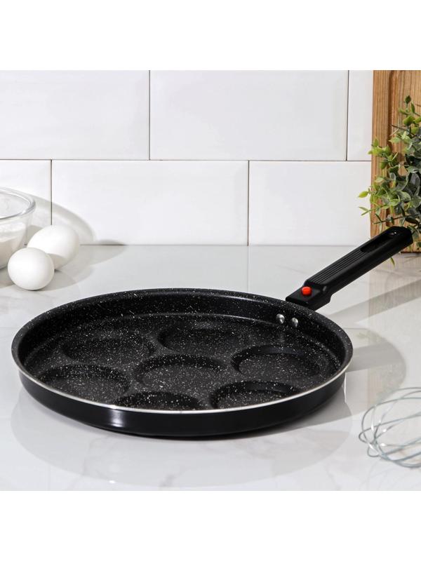 Сковорода-оладница «7 оладий», d=30 см, съёмная ручка, антипригарное покрытие, цвет чёрный